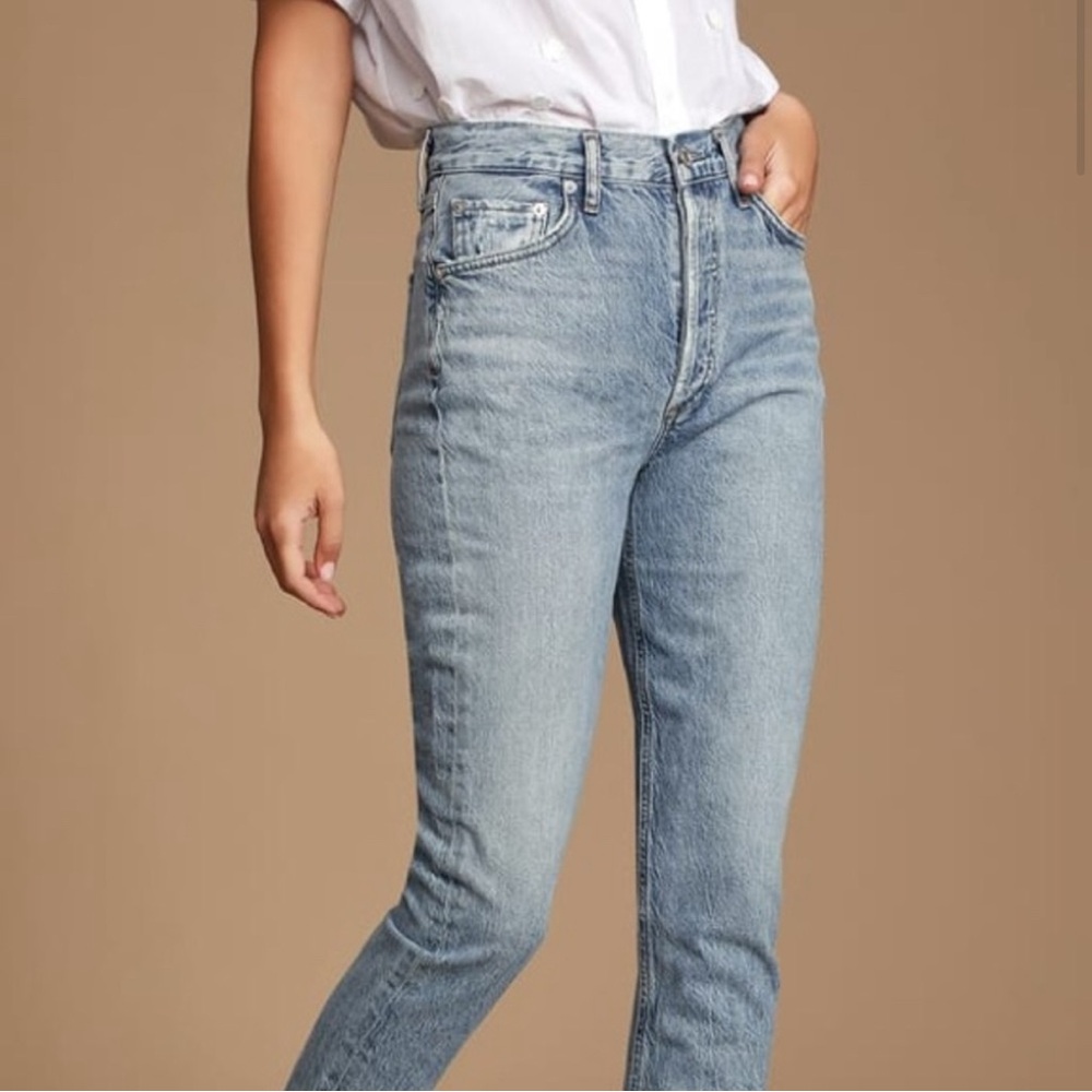 Agolde Riley High Rise Straight Crop Blue Jeans - Blur Wash